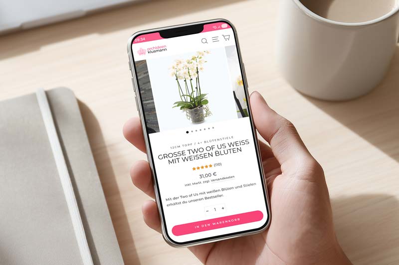 Mobile Ansicht eines Online-Shops auf dem Smartphone – umgesetzt von der E-Commerce Agentur Christmann Woll