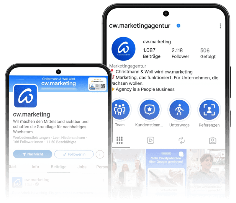 cw.marketing auf Instagram und LinkedIn – Social Media Profile