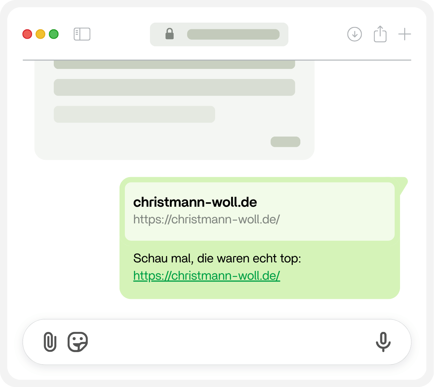 WhatsApp-Nachricht mit persönlicher Weiterempfehlung und Link zu christmann-woll.de