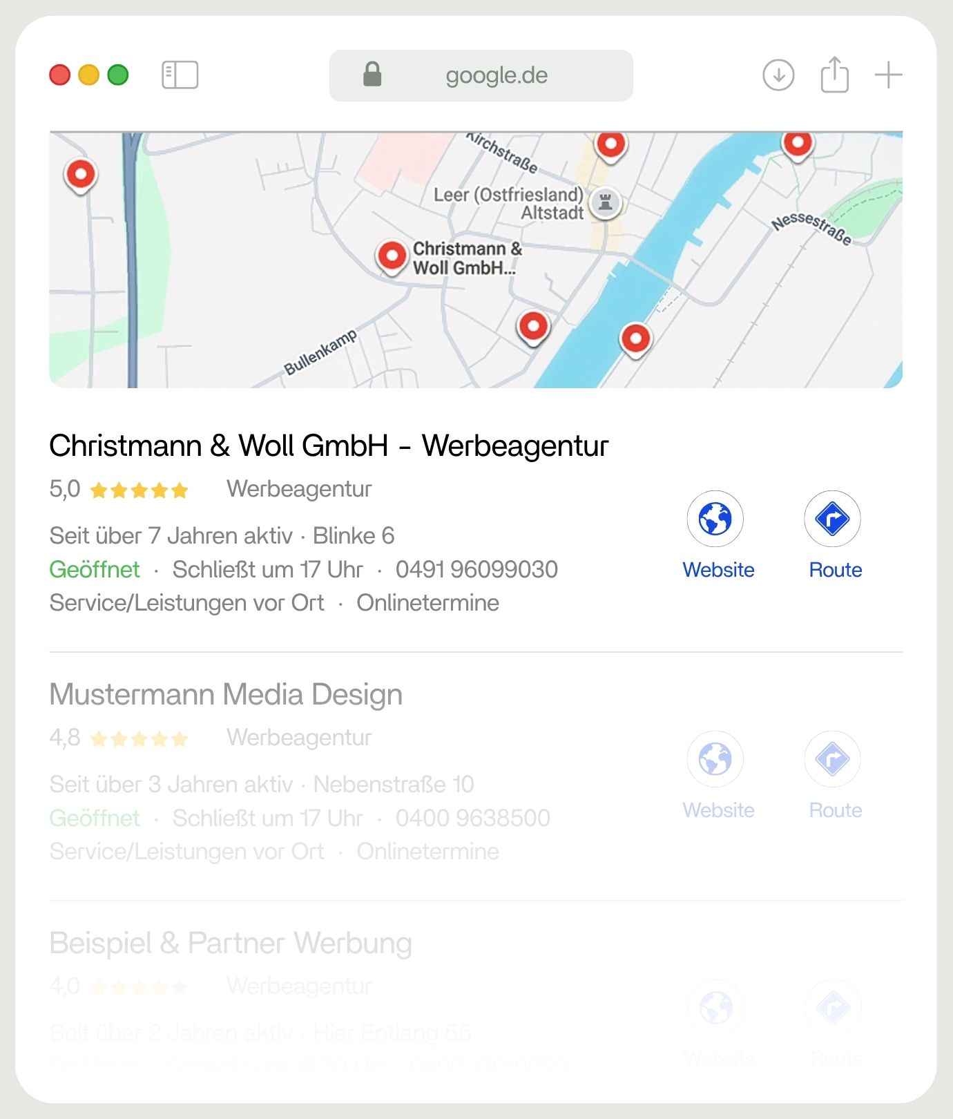 Local-Pack-Ergebnis bei Google Maps mit Christmann & Woll GmbH auf Platz 1